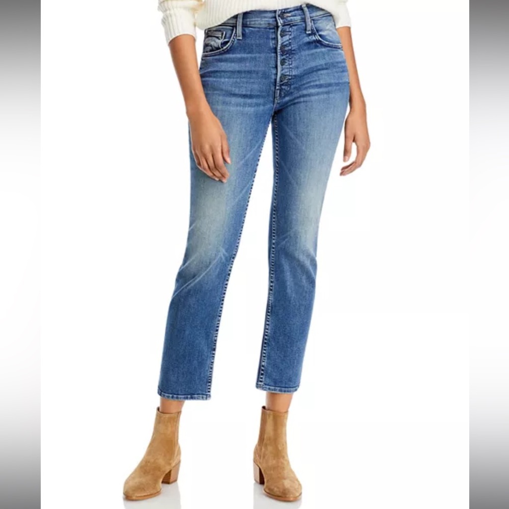 MOTHER Blue Straight Jeans - The Pixie Tomcat Ankle in Daytime Warrior wash